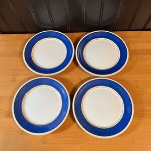 4 Royal Copenhagen Bread & Butter Plate Liselund Dark Blue Gold Net Trim 617 NWT